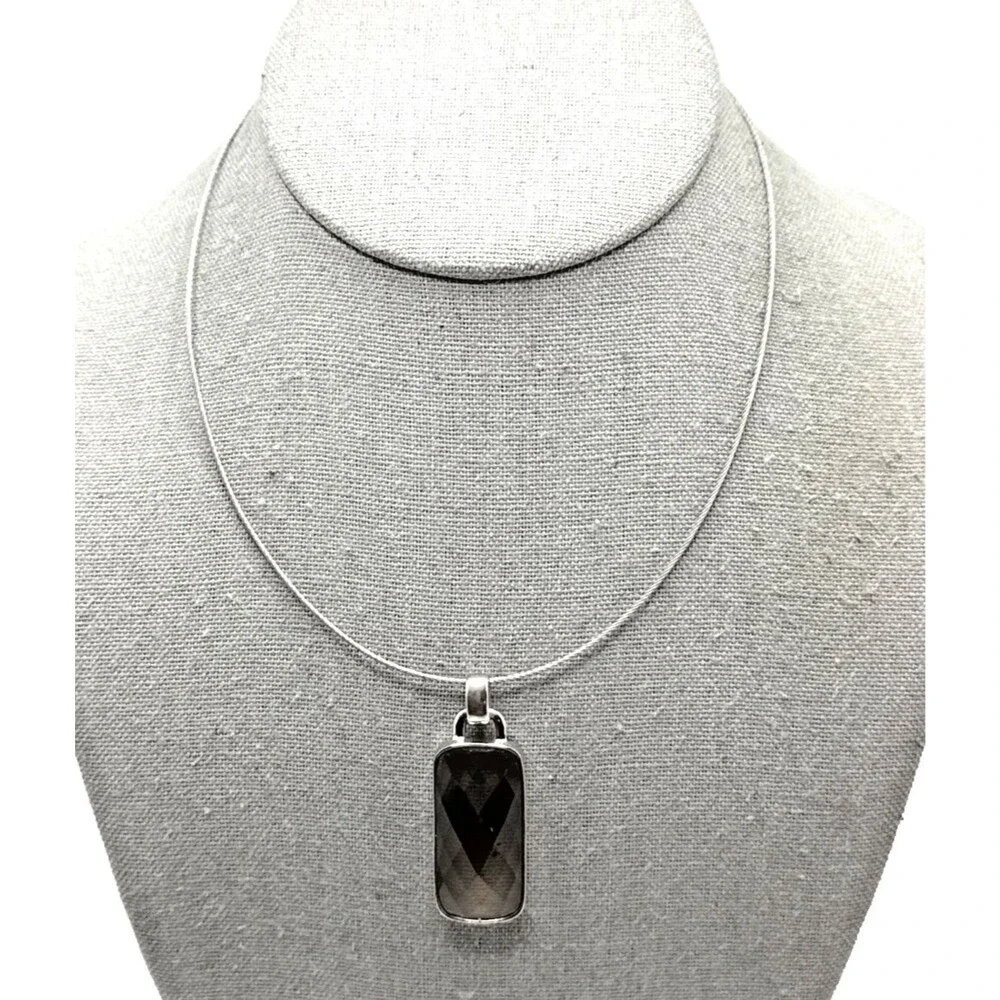 Anne Klein Pendant Necklace Silver Tone Faux Smoky Topaz Faceted Stone AK 16-19
